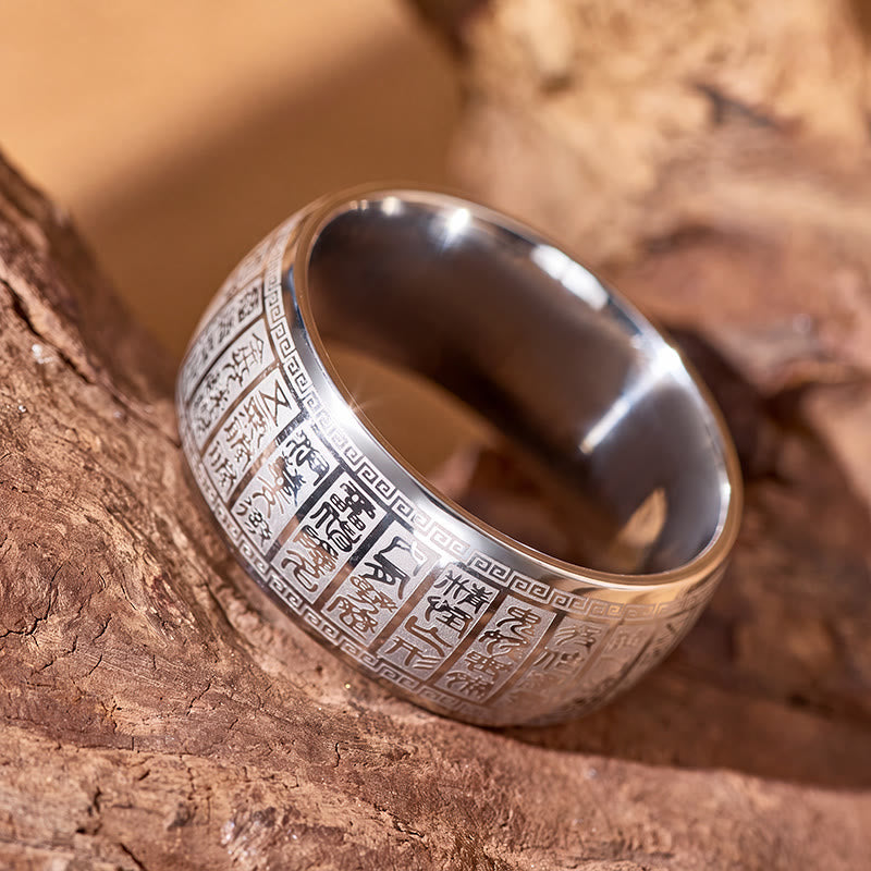 FuAttract Fortune Blessing Luck Titanium Steel Seal Om Mani Mantra Retro Script Ring - image 16