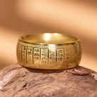 FREE Today: Fortune Blessing Luck Titanium Steel Seal Om Mani Mantra Retro Script Ring - Gold - US 12 - image 0