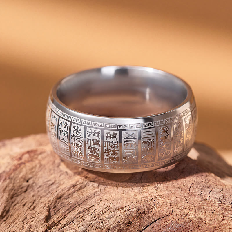 FuAttract Fortune Blessing Luck Titanium Steel Seal Om Mani Mantra Retro Script Ring - image 15
