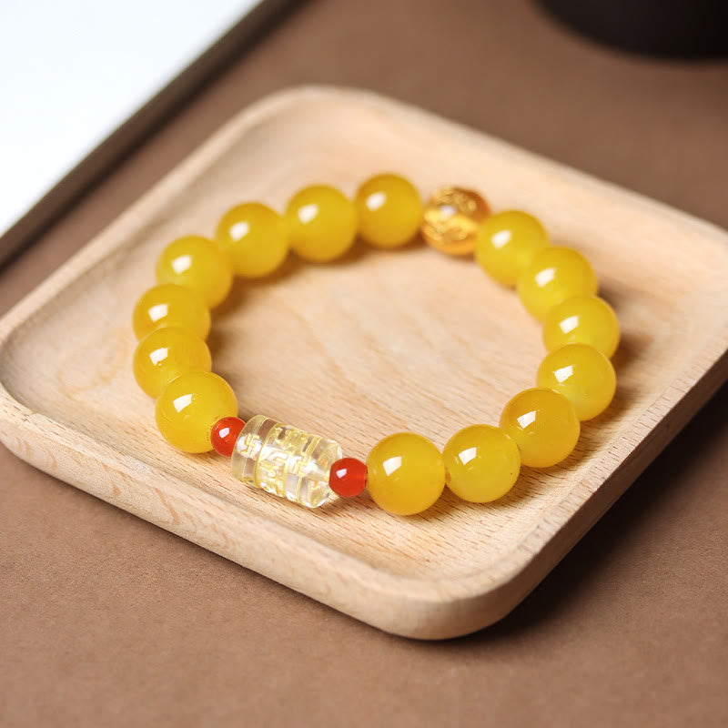 FuAttract Wisdom Serenity & Guidance Golden Barrel Charm Om Mani Mantra Bead Glaze Bracelet - Yellow - image 8