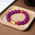 FuAttract Wisdom Serenity & Guidance Golden Barrel Charm Om Mani Mantra Bead Glaze Bracelet - Purple - image 9
