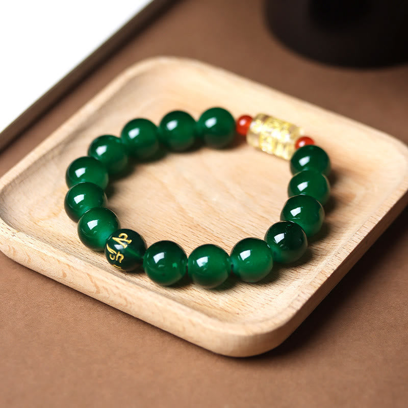 FuAttract Wisdom Serenity & Guidance Golden Barrel Charm Om Mani Mantra Bead Glaze Bracelet - Dark Green - image 11