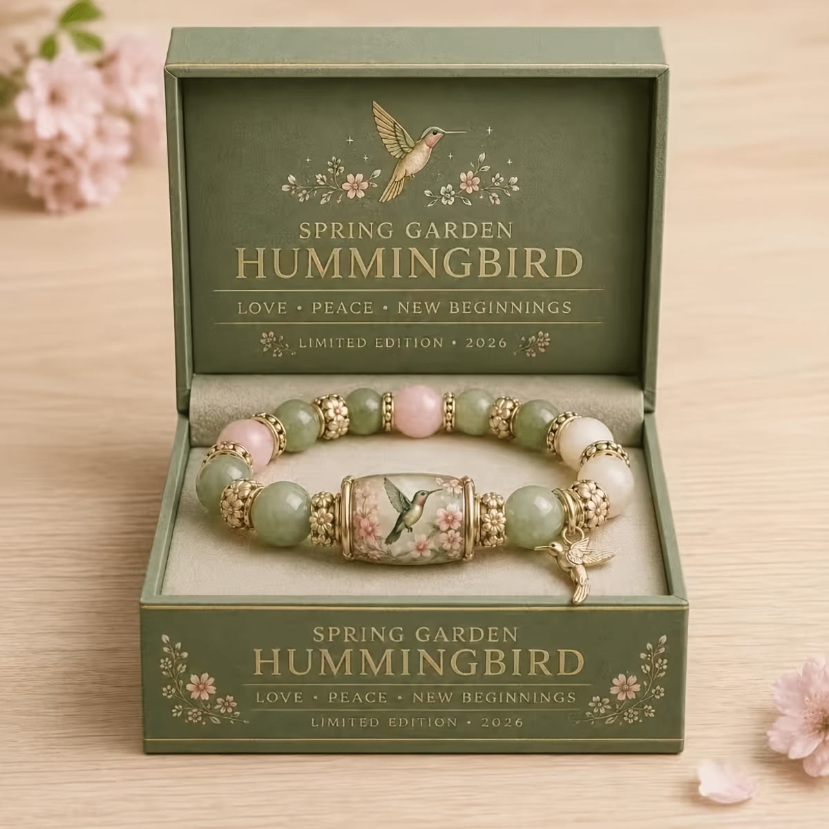 FuAttract Abundance Joy & Blooming Energy – Bee Bird Spring Garden Glaze Zinc Alloy Bracelet - Green Bird - image 0
