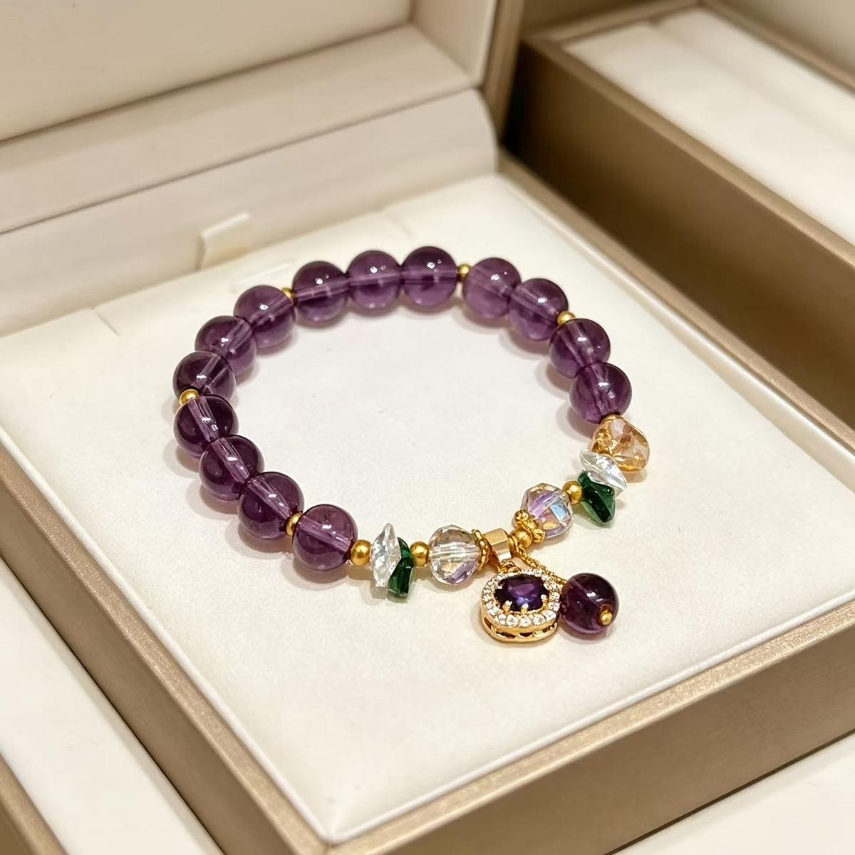 FuAttract Transformation Grace & Radiant Energy Amethyst Butterfly Sunflower Glazed Glass Bracelet - image 1