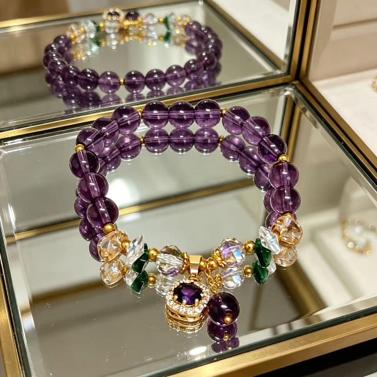 FuAttract Transformation Grace & Radiant Energy Amethyst Butterfly Sunflower Glazed Glass Bracelet - image 3