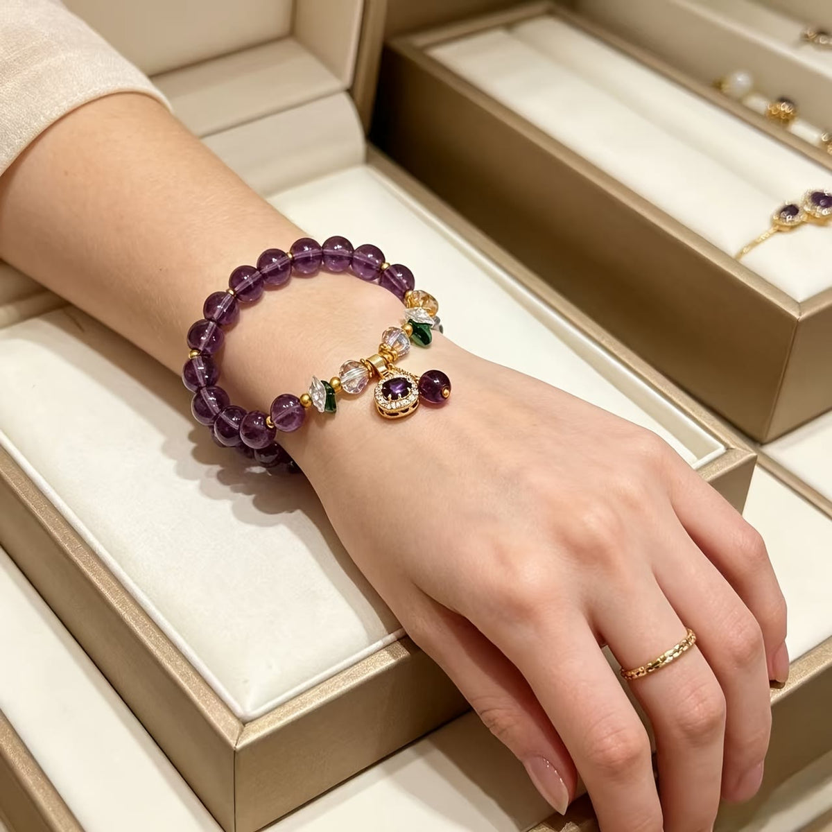FuAttract Transformation Grace & Radiant Energy Amethyst Butterfly Sunflower Glazed Glass Bracelet - image 8