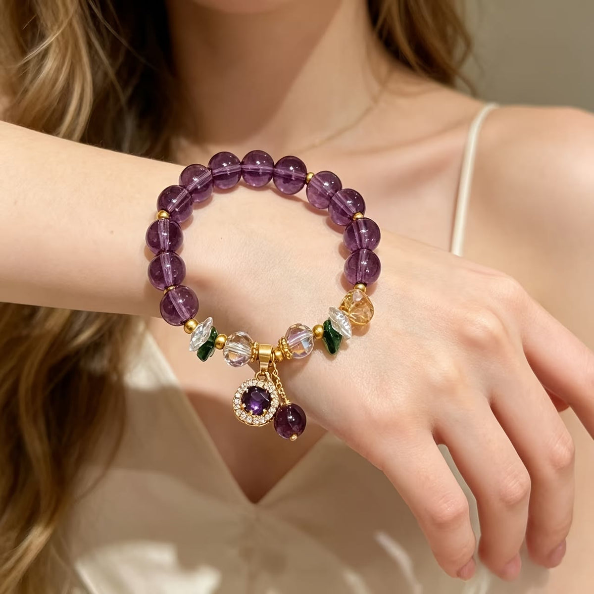 FuAttract Transformation Grace & Radiant Energy Amethyst Butterfly Sunflower Glazed Glass Bracelet - image 6