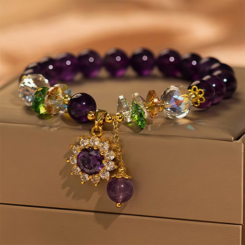 FuAttract Transformation Grace & Radiant Energy Amethyst Butterfly Sunflower Glazed Glass Bracelet - Sunflower Glass Imitation Amethyst Bracele - image 11