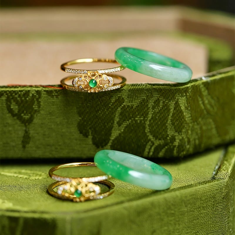 FuAttract Blessings Harmony & Elegant Energy Ruyi Filigree Green Chalcedony Dual Band Ring - image 1
