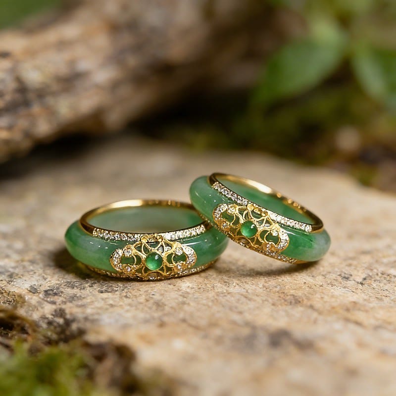 FuAttract Blessings Harmony & Elegant Energy Ruyi Filigree Green Chalcedony Dual Band Ring - image 6