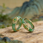 FuAttract Blessings Harmony & Elegant Energy Ruyi Filigree Green Chalcedony Dual Band Ring - US 10 - image 0