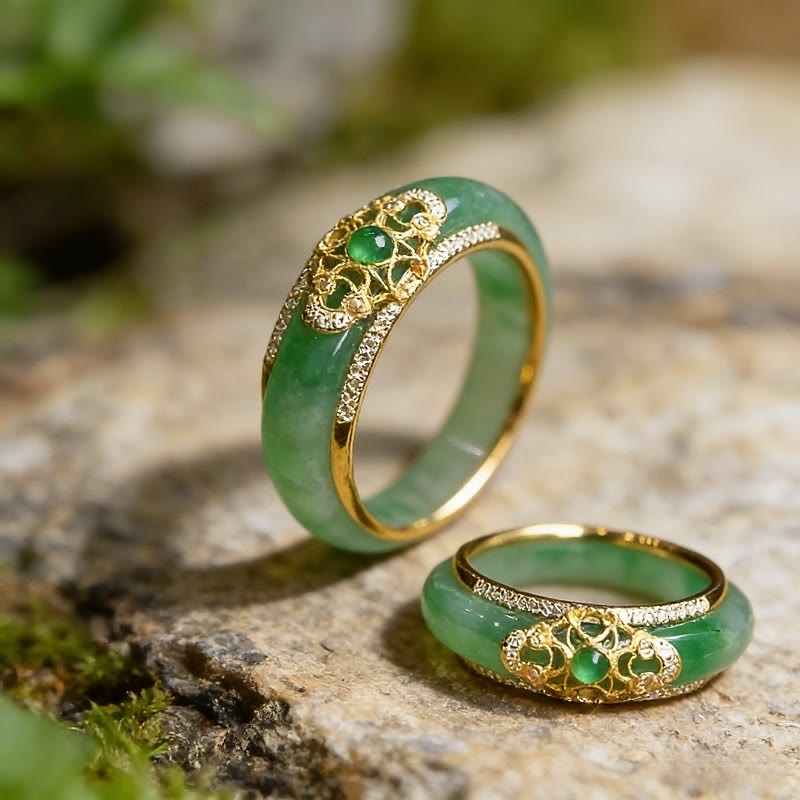 FuAttract Blessings Harmony & Elegant Energy Ruyi Filigree Green Chalcedony Dual Band Ring - image 3