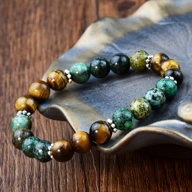 FuAttract Confidence Wisdom & Empowering Energy Tiger's Eye African Turquoise Stone Bracelet - image 4