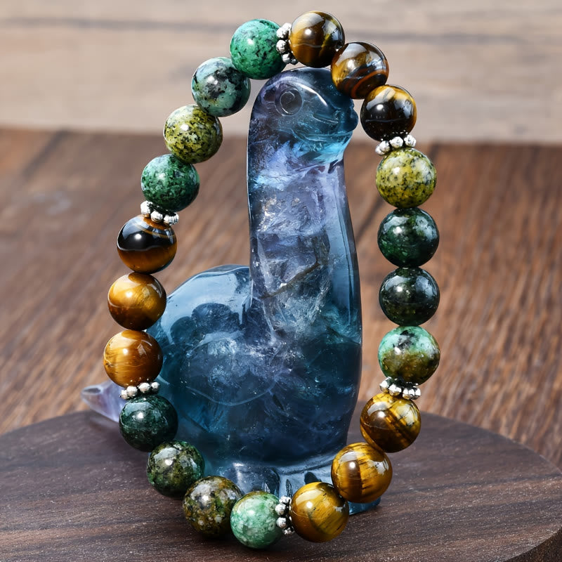 FuAttract Confidence Wisdom & Empowering Energy Tiger's Eye African Turquoise Stone Bracelet - image 3