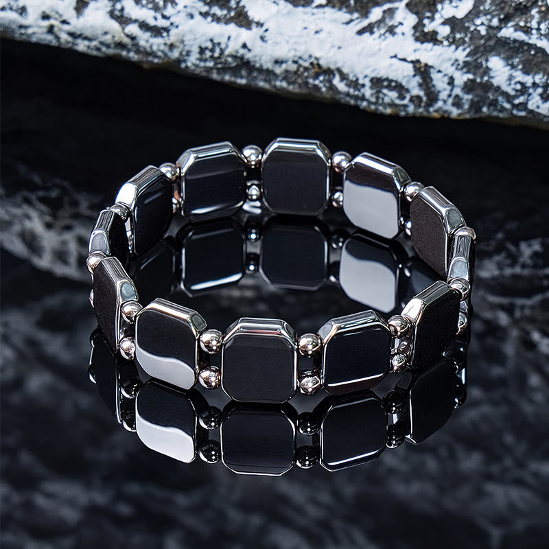 FuAttract Stability Grounding & Confidence Hematite Small S Wave Magnetic Bracelet - Square + Round Bead - image 3