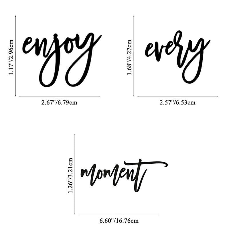 FuAttract Happiness Gratitude & Positive Enjoy Every Moment Metal Wall Decor Home Art Decor - enjoy：6.79 × 2.96 × 0.1 cm / 2.67 × 1.17 × 0.04 in   every：6.53 × 4.27 × 0.1 cm / 2.57 × 1.68 × 0.04 in   moment：16.76 × 3.21 × 0.1 cm / 6.60 × 1.26 × 0.04 in - image 5