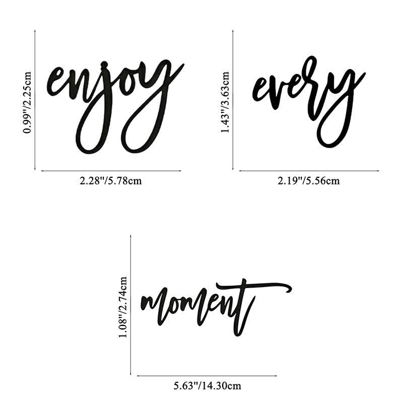 FuAttract Happiness Gratitude & Positive Enjoy Every Moment Metal Wall Decor Home Art Decor - enjoy：5.78 × 2.52 × 0.1 cm / 2.28 × 0.99 × 0.04 in  every：5.56 × 3.63 × 0.1 cm / 2.19 × 1.43 × 0.04 in  moment：14.30 × 2.74 × 0.1 cm / 5.63 × 1.08 × 0.04 in - image 4