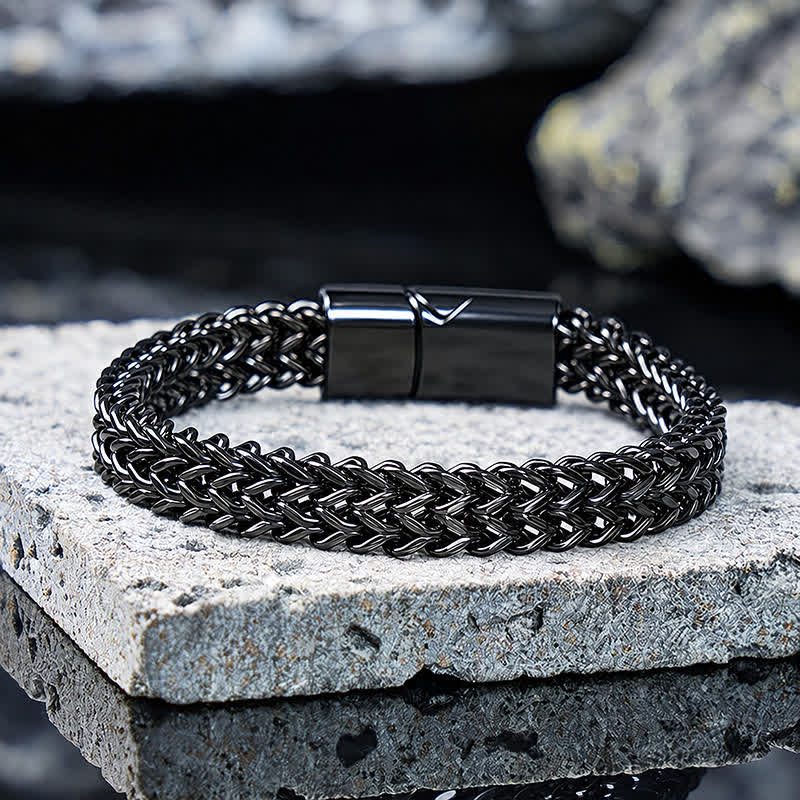 FuAttract Strength Stability & Connection Woven Square Reversible Stainless Steel Bracelet - Black - 23CM（5x10mm） - image 20