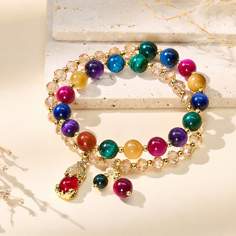 FuAttract Prosperity Protection & Good Fortune Seven Chakra Crystal Pixiu Pendant Double Layer Bracelet - image 2