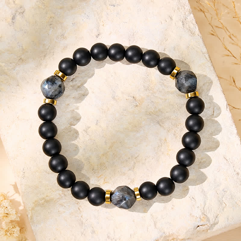FuAttract Protection Strength & Grounding Energy Black Onyx Faceted Black Glitter Stone Bracelet - 8mm - image 0