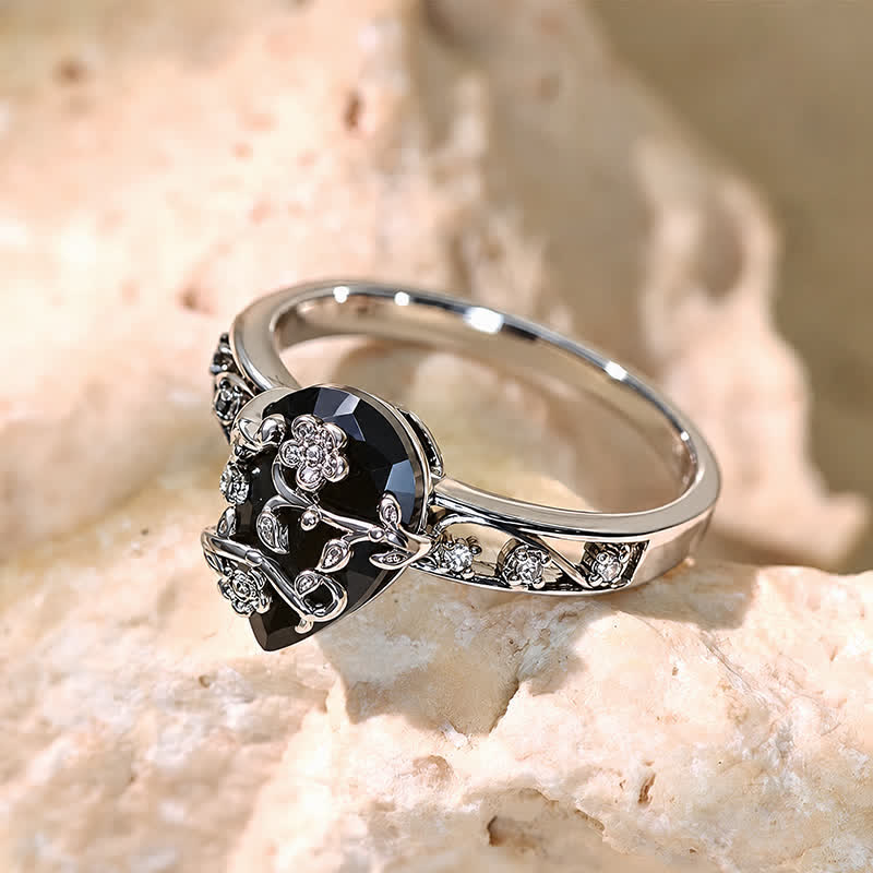 FuAttract Harmony Energy & Love Abundance Copper Black Zircon Retro Floral Ring - image 4