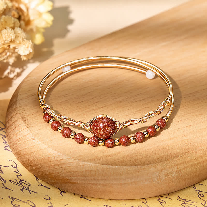 FuAttract Wealth Good Fortune & Protection Cat's Eye Goldstone Crystal Agate Double Layer Bracelet - 4mm Bead Goldstone - image 7