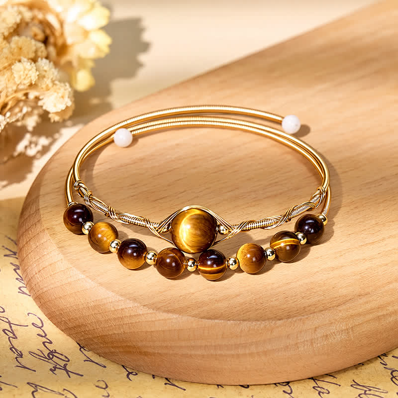 FuAttract Wealth Good Fortune & Protection Cat's Eye Goldstone Crystal Agate Double Layer Bracelet - Tiger Eye - image 11