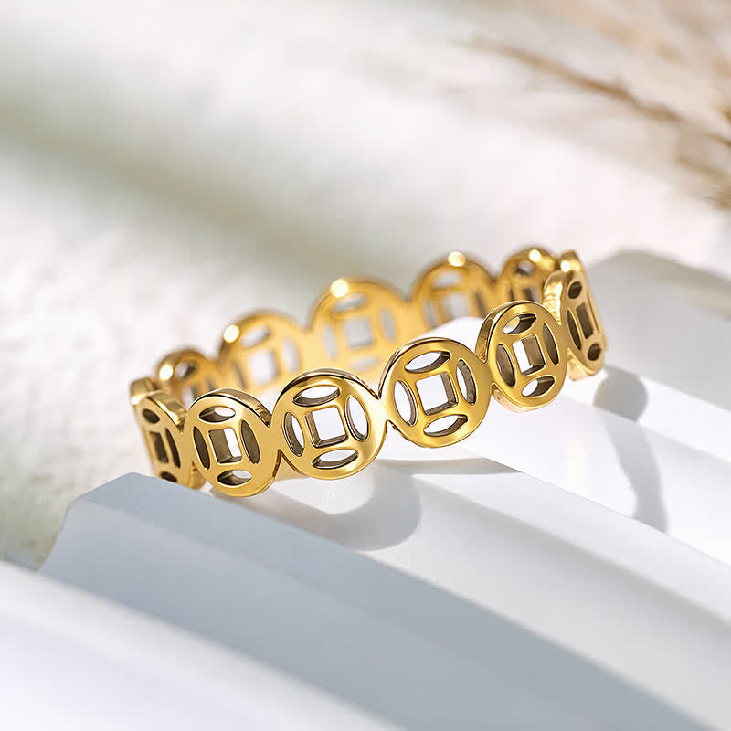 FuAttract Wealth Protection & Auspicious Energy Titanium Steel Five Emperor Coins Money Ring - image 4