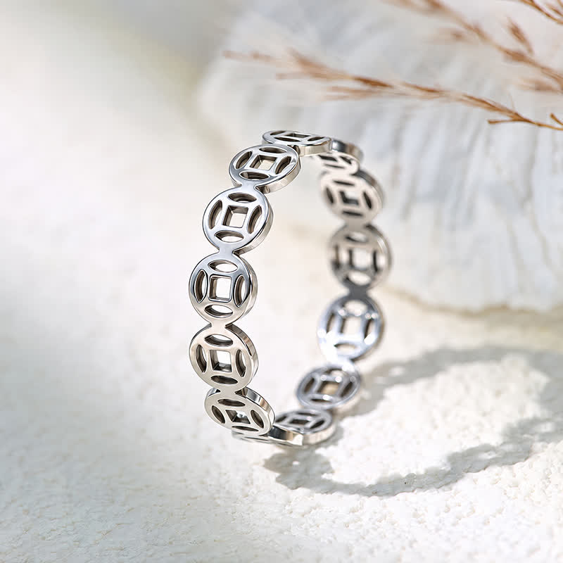 FuAttract Wealth Protection & Auspicious Energy Titanium Steel Five Emperor Coins Money Ring - Silver - US 11 - image 11