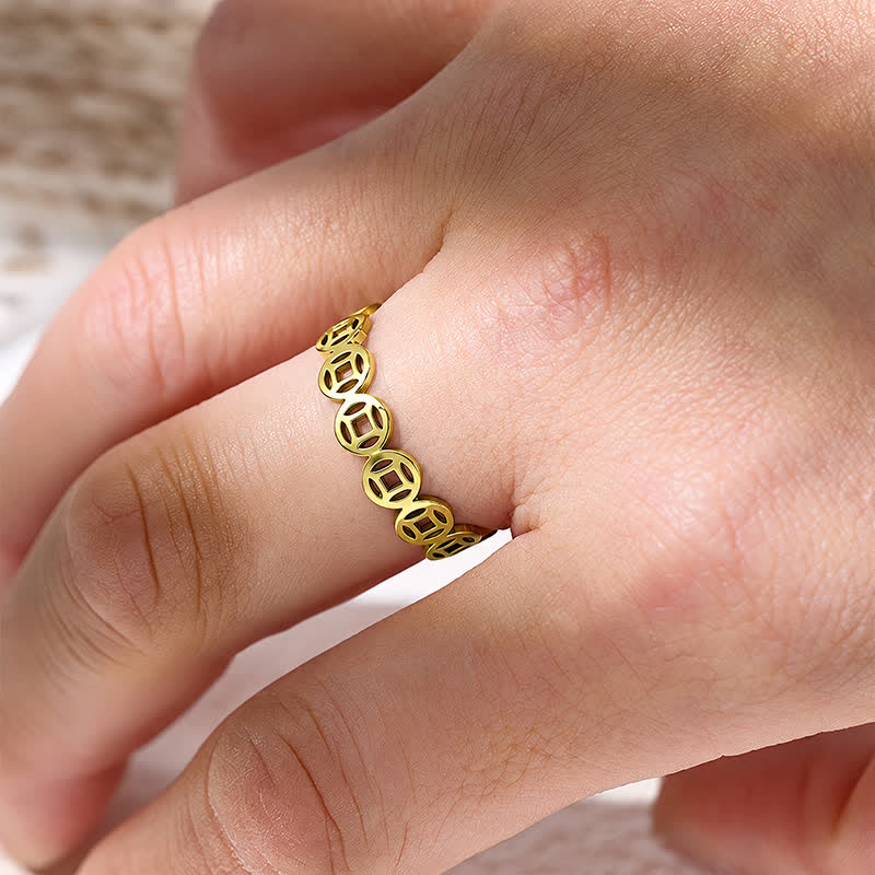 FuAttract Wealth Protection & Auspicious Energy Titanium Steel Five Emperor Coins Money Ring - image 5
