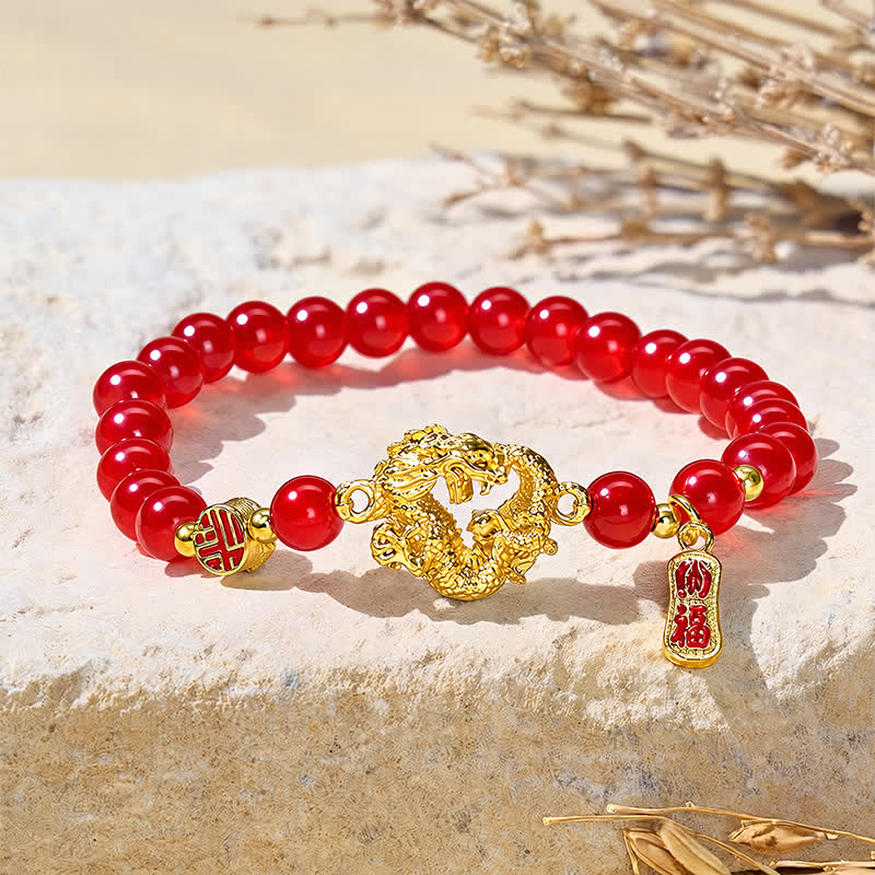 FuAttract Fortune Prosperity & Auspicious Energy Glaze Bead Chinese Dragon Coin FU Bracelet - 6.3-6.7in/16-27cm - image 0