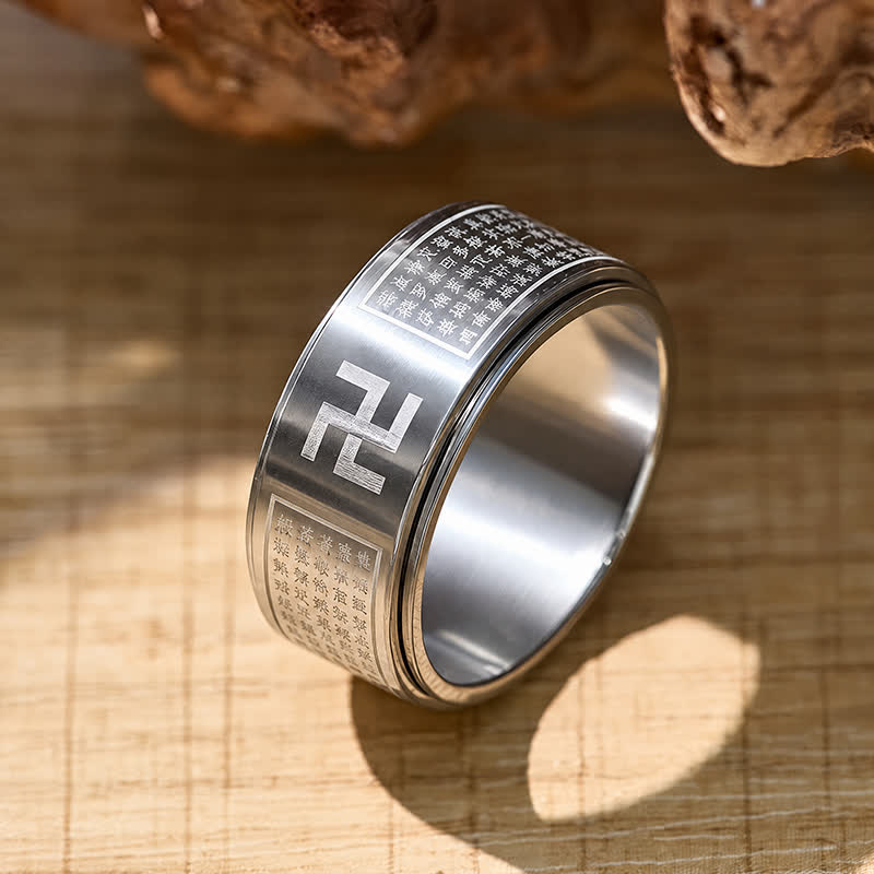 FuAttract Wisdom Serenity & Spiritual Energy Spinner Buddhist Swastika Heart Sutra Ring - Silver - US 12 - image 11