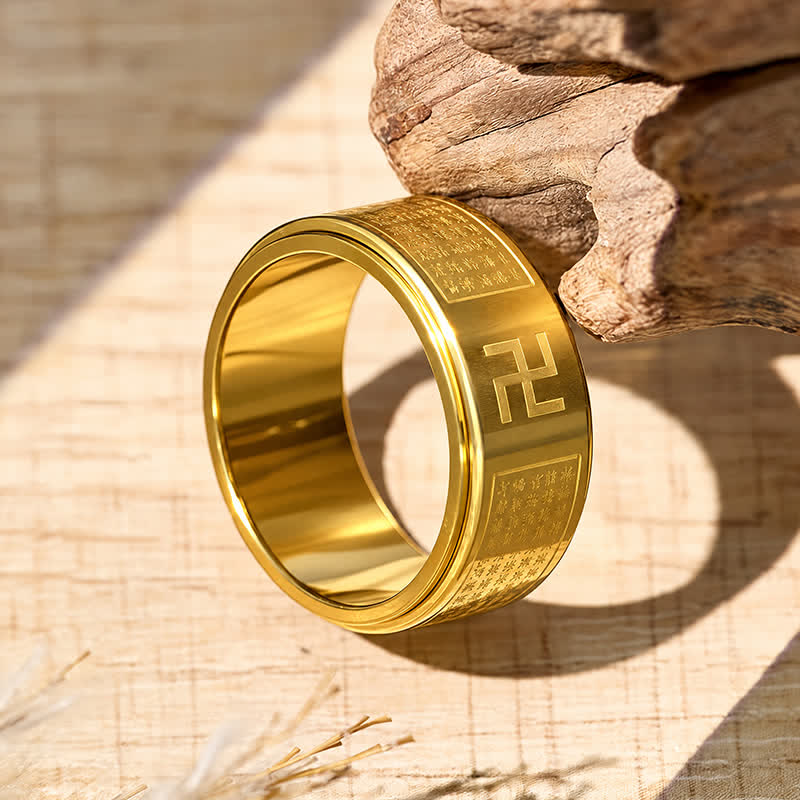 FuAttract Wisdom Serenity & Spiritual Energy Spinner Buddhist Swastika Heart Sutra Ring - image 5