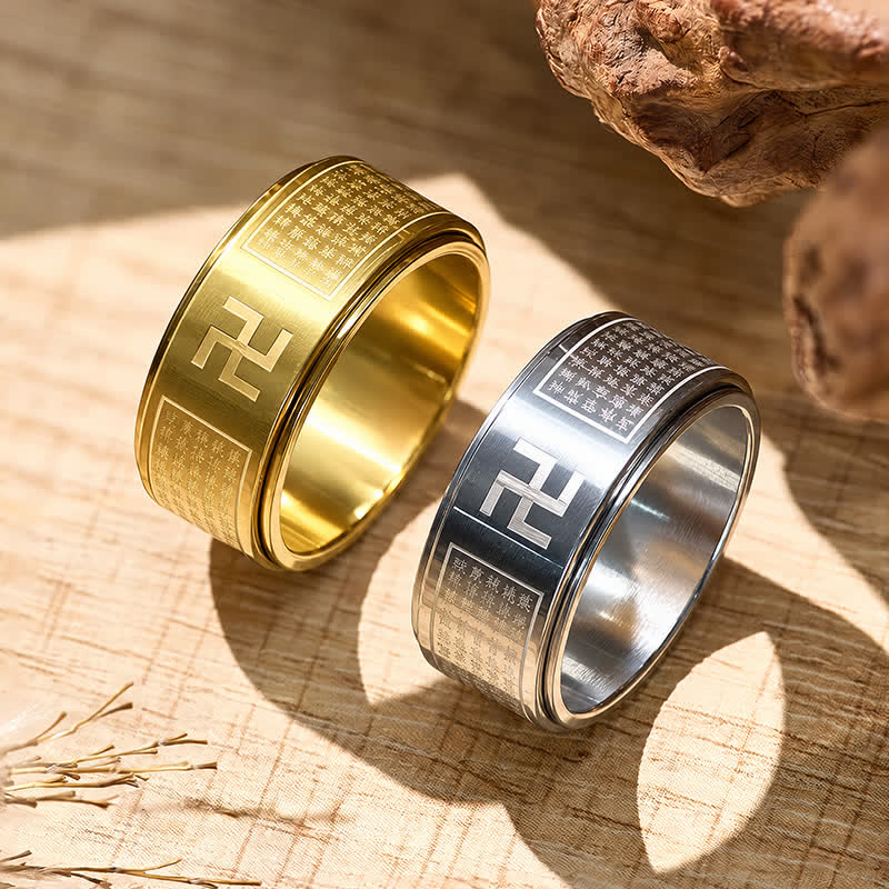 FuAttract Wisdom Serenity & Spiritual Energy Spinner Buddhist Swastika Heart Sutra Ring - image 7