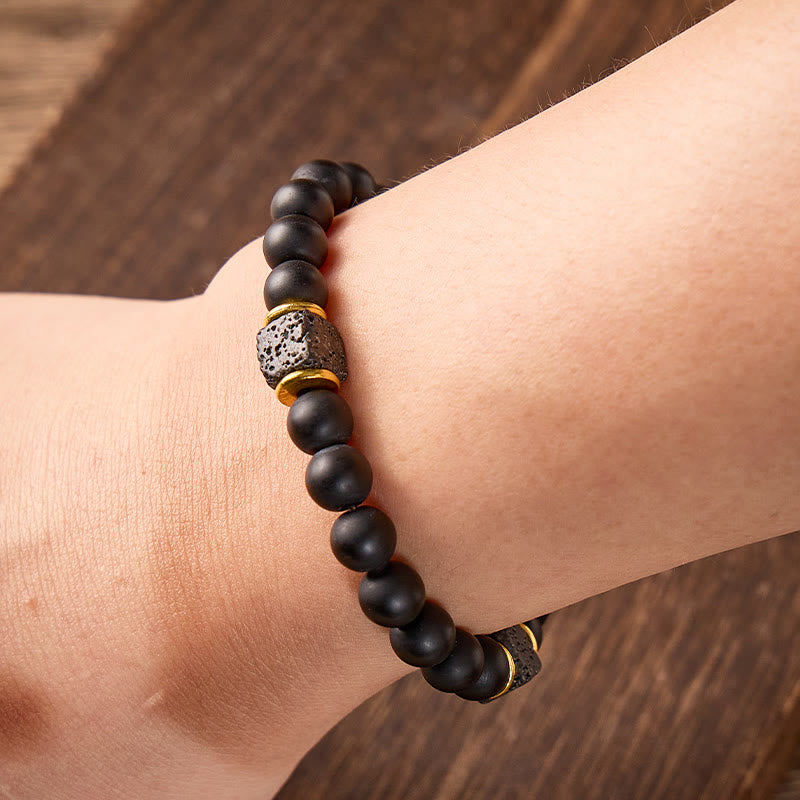 FuAttract Grounding Protection & Stability Lava Rock Black Onyx Vintage Bracelet - image 5