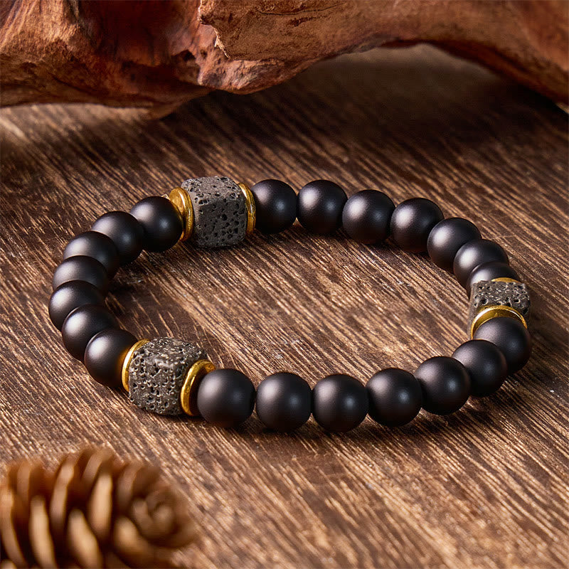 FuAttract Grounding Protection & Stability Lava Rock Black Onyx Vintage Bracelet - image 1
