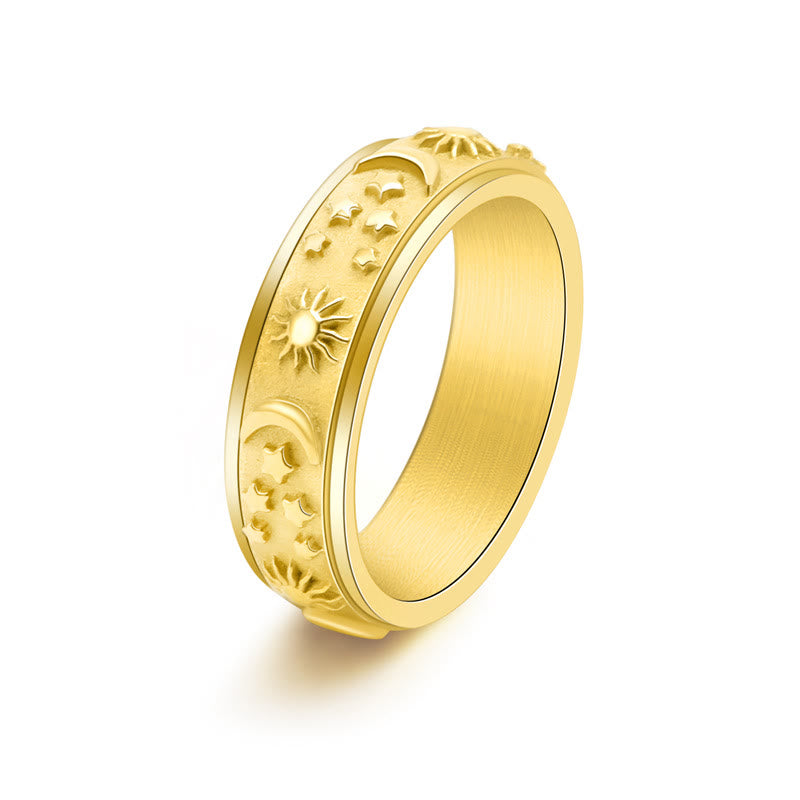 FuAtrract Hope & Guidance Sun Moon Star Spinning Celestial Stainless Steel Fidget Ring - Golden - US 12 - image 6