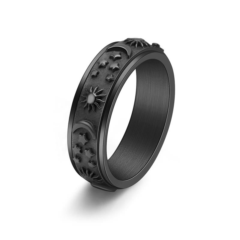 FuAtrract Hope & Guidance Sun Moon Star Spinning Celestial Stainless Steel Fidget Ring - Black - US 12 - image 7