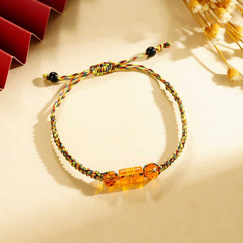 FuAtrract Protection & Prosperity Agate Five Element Colorful Cord Bracelet with Om Mani Mantra  - Yellow - image 4
