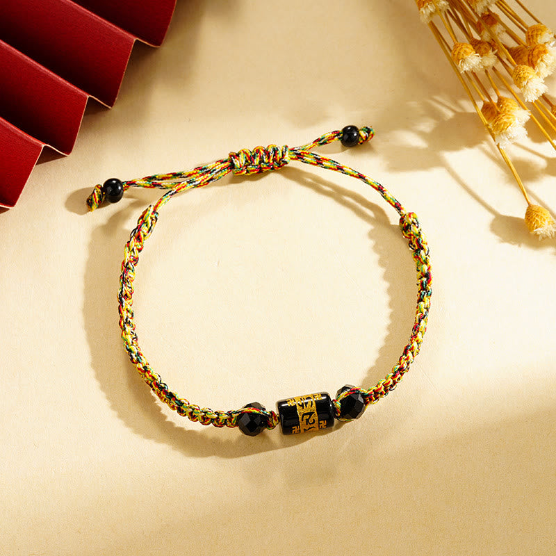 FuAtrract Protection & Prosperity Agate Five Element Colorful Cord Bracelet with Om Mani Mantra  - Black - image 3