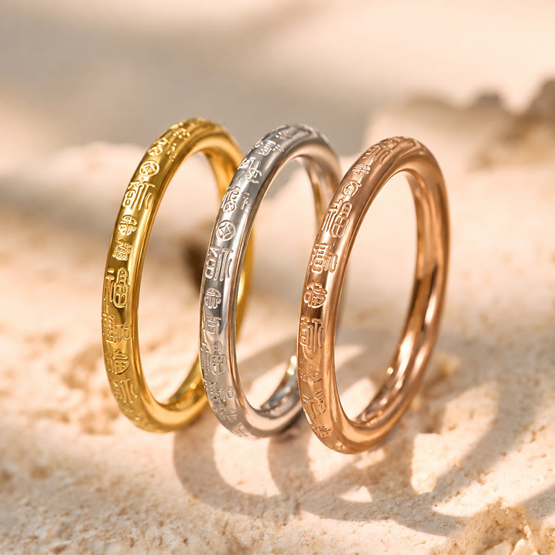 FuAttract Prosperity Luck & Good Fortune Gold FU Stainless Steel Ring - image 6