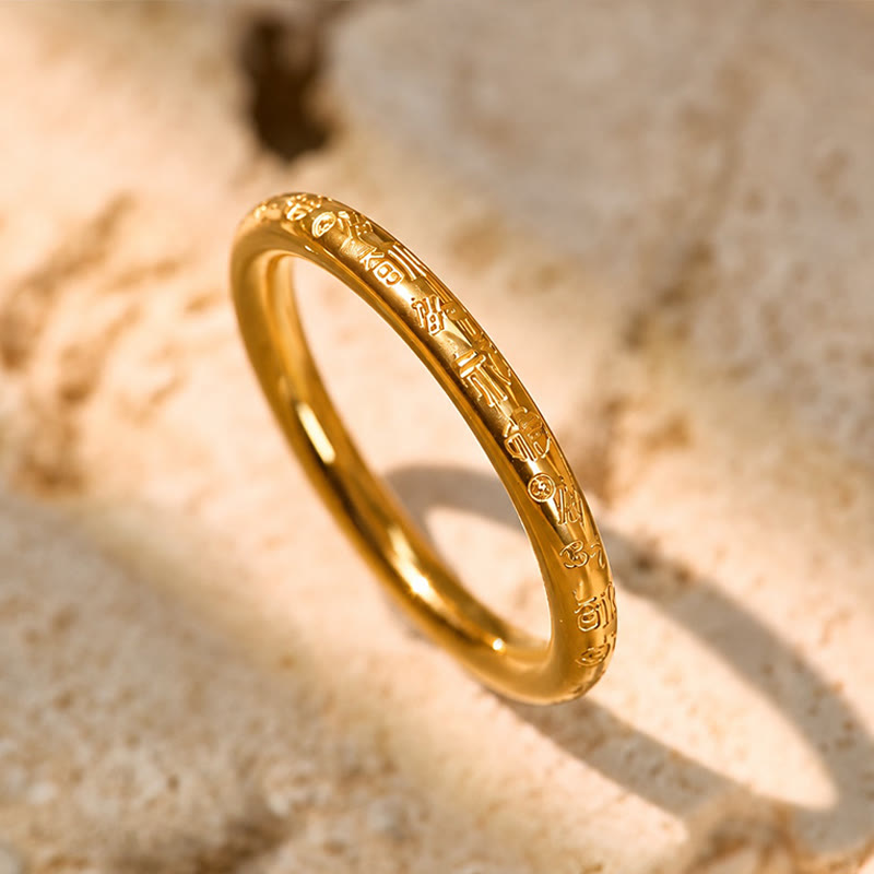FuAttract Prosperity Luck & Good Fortune Gold FU Stainless Steel Ring - image 2