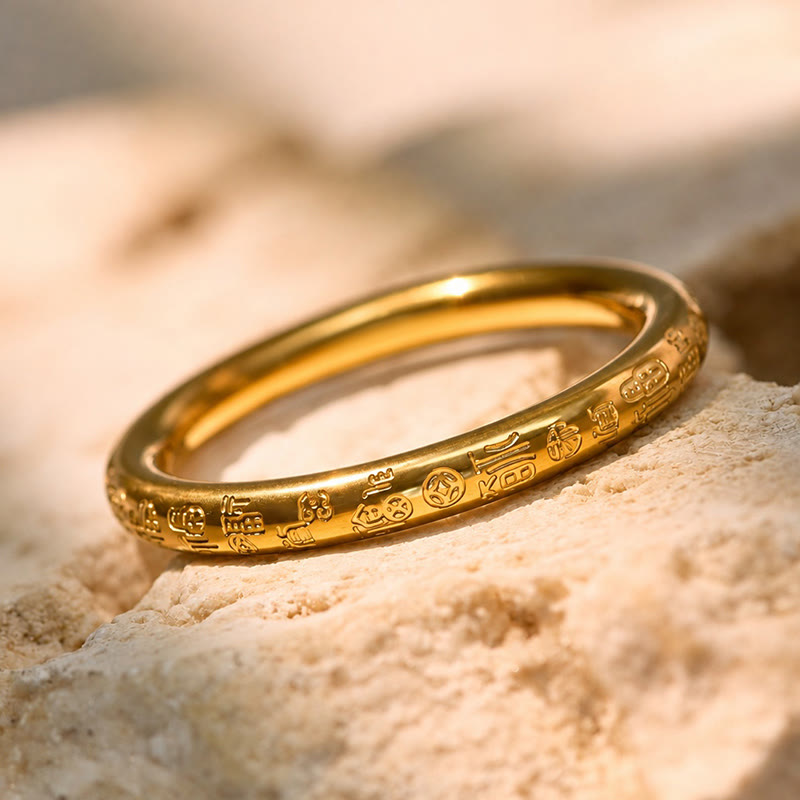 FuAttract Prosperity Luck & Good Fortune Gold FU Stainless Steel Ring - image 1