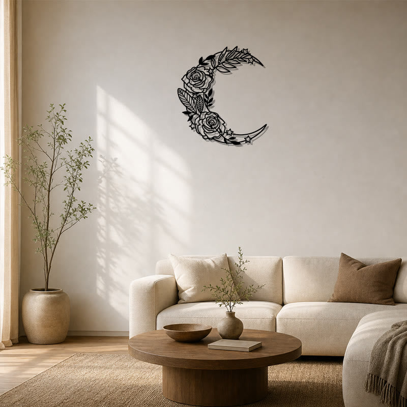 FuAttract Serenity Love & Mystical Beauty Crescent Moon Rose Floral Metal Wall Home Art Decor - image 2