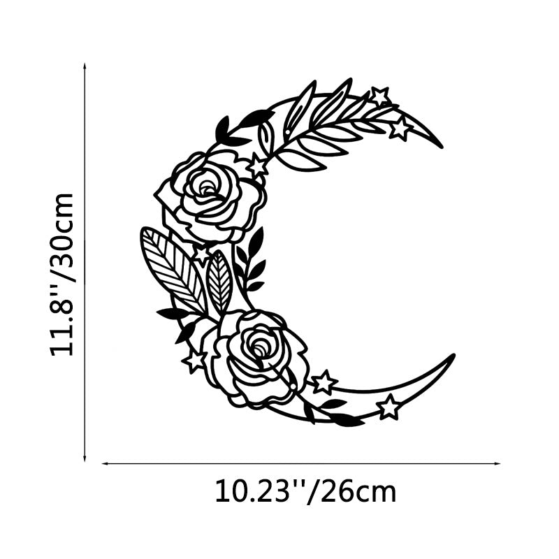 FuAttract Serenity Love & Mystical Beauty Crescent Moon Rose Floral Metal Wall Home Art Decor - Black - 11.8x10.23x0.04in/30x26x0.1cm - image 4