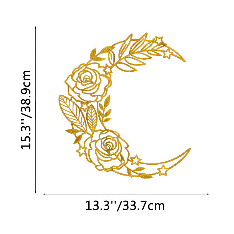 FuAttract Serenity Love & Mystical Beauty Crescent Moon Rose Floral Metal Wall Home Art Decor - Gold - 15.3x13.3x0.04in/38.9x33.7x0.1cm - image 15