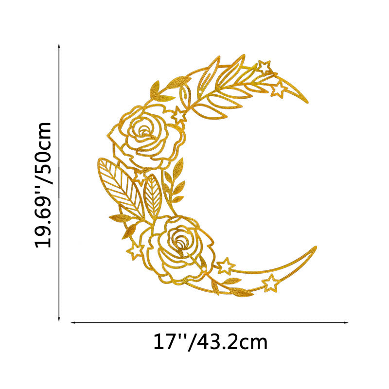 FuAttract Serenity Love & Mystical Beauty Crescent Moon Rose Floral Metal Wall Home Art Decor - Gold - 19.69x17.0x0.04in/50x43.2x0.1cm - image 17