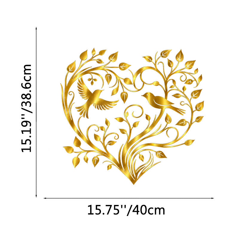 FuAttract Love Harmony & Growth Heart Shaped Tree Birds Metal Wall Decor Home Art Decor - Gold - 15.75x15.19x0.04in/40x38.6x0.1cm - image 14