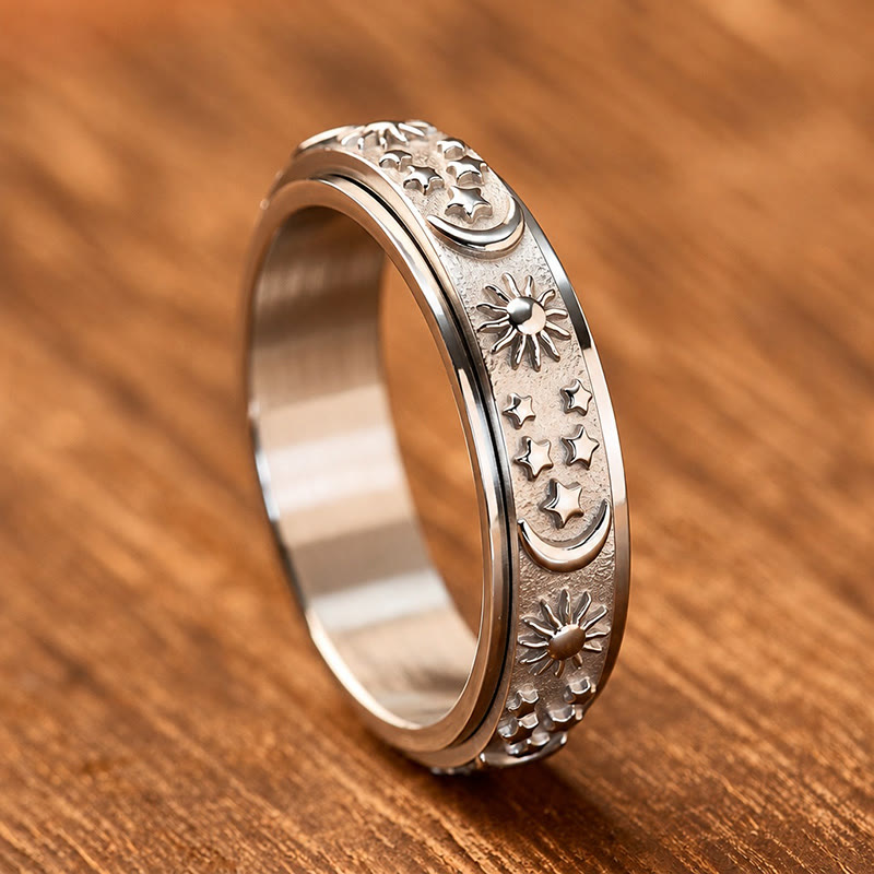 FuAtrract Hope & Guidance Sun Moon Star Spinning Celestial Stainless Steel Fidget Ring - Silver - US 12 - image 0