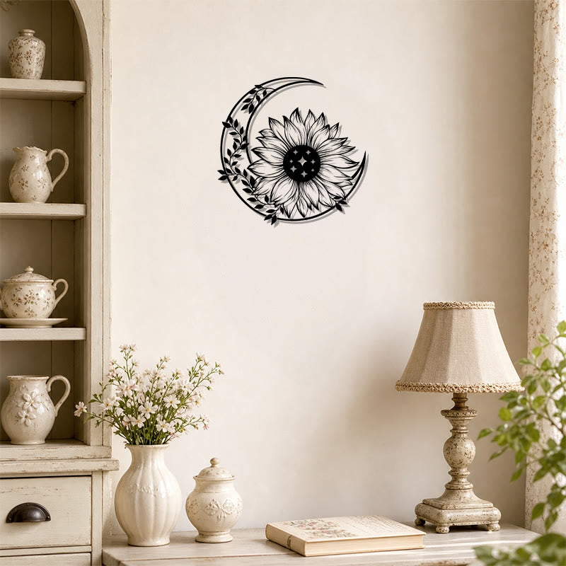 FuAttract Positivity Hope & Renewal Sunflower Crescent Moon Metal Wall Decor Home Art Decor - image 1